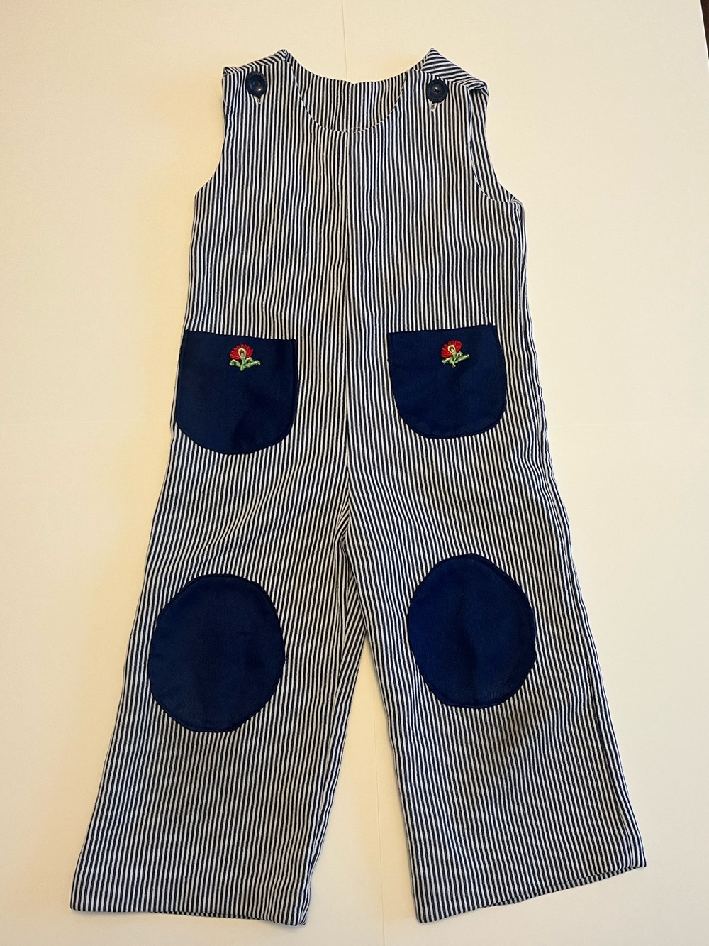 Striped Navy Patch Kids Overalls
